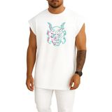 Oversize Glitch Samuray Maskesi Neon– Techwear Göğüs Tasarımlı Atlet - Beyaz