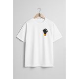 Oversize Glove Goalkeeper, Oliver Kahn Kaleci Eldiveni Cep Tasarımlı Unisex T-Shirt - Beyaz