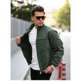 Oversize Haki Yıkamalı Modelli Erkek Fermuarlı Bomber Kot Ceket