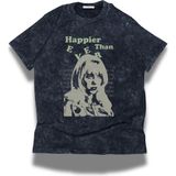 Oversize Happier Then Ever Yazılı Yıkamalı Tişört, Unisex Billie Eilish Temalı Retro T-Shirt - Siyah - 2XL