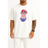 Oversize Hırvatistan Logosu Ve Bayrağı Göğüs Tasarımlı Unisex T-Shirt