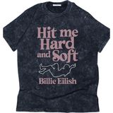 Oversize Hit Me Hard And Soft Yazılı Yıkamalı Tişört, Unisex Billie Eilish Temalı Vintage T-Shirt - Siyah - 4XL