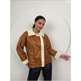Oversize Içi Peluş Dış Süet Deri Mont - Kahverengi
