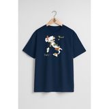 Oversize Italya Haritası ve Turistik Yerler Göğüs Tasarımlı Unisex T-Shirt - Lacivert - XL