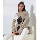 Oversize Kadın Kazak - Vizon - Standart
