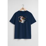 Oversize Kaleci Futbol Topu ve Kupa Göğüs Tasarımlı Unisex T-Shirt - Lacivert - XL