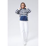 Oversize Kanguru Cepli Kapüşonlu Çizgili Adriana Sweatshirt - Lacivert lacivert M