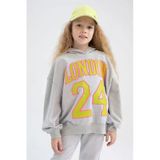 Oversize Kapüşonlu Baskılı Sweatshirt Kız Çocuk Z7848