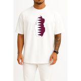 Oversize Katar - Qatar Bayrağı Göğüs Tasarımlı Unisex T-Shirt