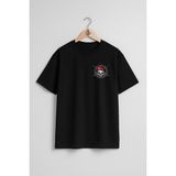 Oversize Kırmızı Bere Kafatası Cep ve Sırt Tasarımlı Unisex T-Shirt - Siyah - XL