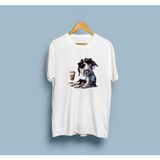 Oversize Köpek Gözlük ve Milkshake Tasarım Unisex T-Shirt - XL - Beyaz