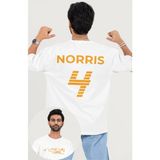 Oversize Lando Norris 4 F1 Sırt Baskılı Tişört, Unisex Formula 1 Temalı T-Shirt - XS - Beyaz