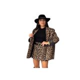 Oversıze Leopar Desen Ceket Kahverengi Standart