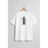 Oversize Mezopotamya Asur Sümer Babylon Göğüs Tasarımlı Unisex T-Shirt - Beyaz