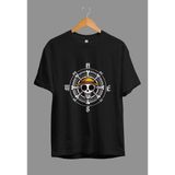 Oversize One Piece Hasır Şapka Amblemi Anime Baskılı Özel Tasarım Tişört - Siyah - XL