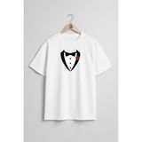 Oversize Papyon Smokin ve Çiçek Göğüs Tasarımlı Unisex T-Shirt - Beyaz - XL