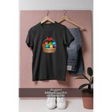 Oversize Paskalya Sepeti ve Yumurtalar Tasarımlı Unisex T-Shirt - Siyah