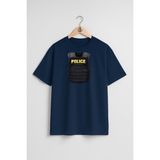 Oversize Polis Çelik Yelek Göğüs Tasarımlı Unisex T-Shirt - Lacivert