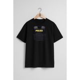 Oversize Polis Çelik Yelek Göğüs Tasarımlı Unisex T-Shirt - Siyah