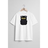 Oversize Polis Çelik Yelek Göğüs Tasarımlı Unisex T-Shirt