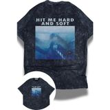 Oversize Retro Hit Me And Hard Soft Sırt Baskılı Yıkamalı T-Shirt, Unisex Billie Eilish Tişört - Siyah - 4XL