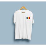 Oversize Romania / Romanya Bayrağı Cep Tasarım Unisex T-Shirt - Beyaz
