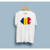 Oversize Romania / Romanya Bayrağı ve Haritası Tasarım Unisex T-Shirt - Beyaz
