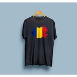 Oversize Romania / Romanya Bayrağı ve Haritası Tasarım Unisex T-Shirt - Siyah