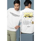 Oversize Sarı Aston Martin Sırt Baskılı Tişört, Erkek-Kadın Araba Temalı Couple T-Shirt - Beyaz