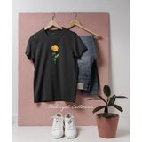 Oversize Sarı Gül Tasarımlı Unisex T-Shirt - XL - Siyah