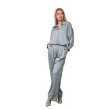 Oversize Saten Gömlek Beli Lastikli Saten Pantolon İkili Takım