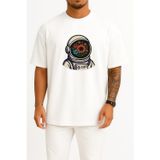 Oversize Stronot Çiçek Kask – Space Bloom Göğüs Tasarımlı Unisex T-Shirt