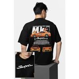Oversize Sup Ra Mk4 Sırt Baskılı Tişört, Erkek-Kadın Araba Temalı Couple T-Shirt - Siyah