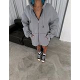 Oversize Tam Fermuarlı Uzun Kol Hırka - Gri 8381580