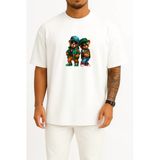 Oversize Teddy Bear Gözlüklü 2 Ayı Göğüs Baskılı Unisex T-Shirt