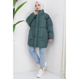 Oversize Torba Cep Şişme Mont Yeşil HM2317 - Standart
