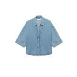 Oversize V Yaka Pamuklu Yarım Kollu Jean Gömlek