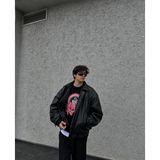 Oversize Vintage Erkek Siyah Deri Ceket - 0 - Siyah - L