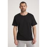 Oversize Yuvarlak Yaka Siyah Erkek Tişört, %100 Pamuk Kumaş Tshirt Etekte Kurukafa - XL