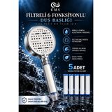 ÖVG EMS 6 Fonksiyonlu Filtreli Duş Başlığı + 5 Yedek Pp Filtre | Yüksek Basınçlı Su Tasarruflu | Klor, Kireç ve Tortu Azaltıcı Su Arıtmalı Sistem - Beyaz
