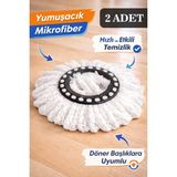 Ovio Ev Yaşam 2'li Mop Set Çizmez Mikrofiber Başlık Döner Paspas Havlu Yedeği - Mop Uçlarına Uygun Temizlik Bezi - Beyaz