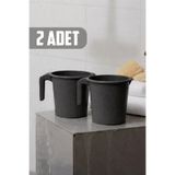 Ovio Ev&Yaşam 2'Li Plastik Saplı Maşrapa 1600 ml Tuvalet Banyo Plastik Su Kabı Siyah