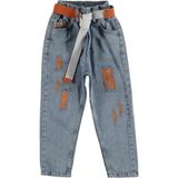Ovit Erkek Çocuk / Kız Çocuk Yırtık Detaylı Kemerli Kot Pantolon - Mavi - 9 Yaş