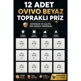 Ovivo Electric Ovivo Grano Beyaz Topraklı Priz 12'li Ekonomik Set - Çerçeve Dahil Full Paket Sıva Altı