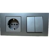 Ovivo Grano Füme Topraklı Priz Komütatör(İkili Anahtar) Set(Priz+Komütatör+İkili Çerçeve)