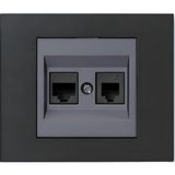 Ovivo Grano Metalik Cat6 RJ45 Cat3 RJ11 Ikili Data Prizi Füme + Siyah Çerçeve