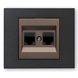 Ovivo Grano Metalik Cat6 RJ45 Çift Jaklı Data Prizi Mocha + Siyah Çerçeve