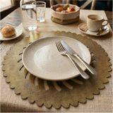 Ovola Supla Suni Deri Yuvarlak Amerikan Servis Güneş Desen Koleksiyonu - 35 cm - Hardal Sarısı