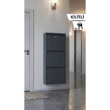 Ovrol Kilitli Üçlü Metal Ayakkabılık Antrasit (Yedek Anahtarlı)