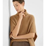 Owerall Kadın Balıkçı Yaka Fitilli Dokulu Salaş Oversize Örme Kazak - Camel - Standart